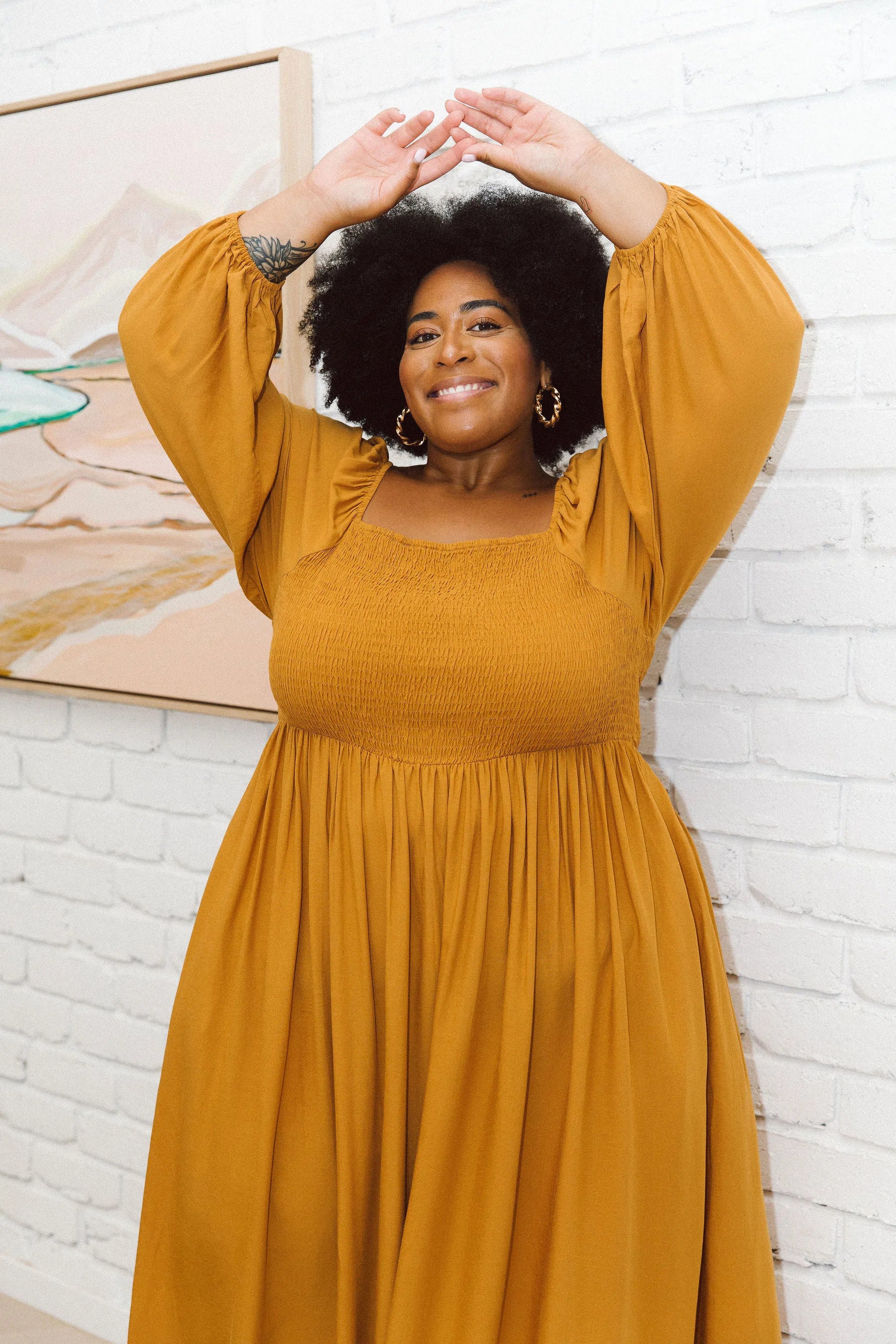 Peach The Label Designer Plus Size Dress - Lexi Dress in Honey for Curvy Women