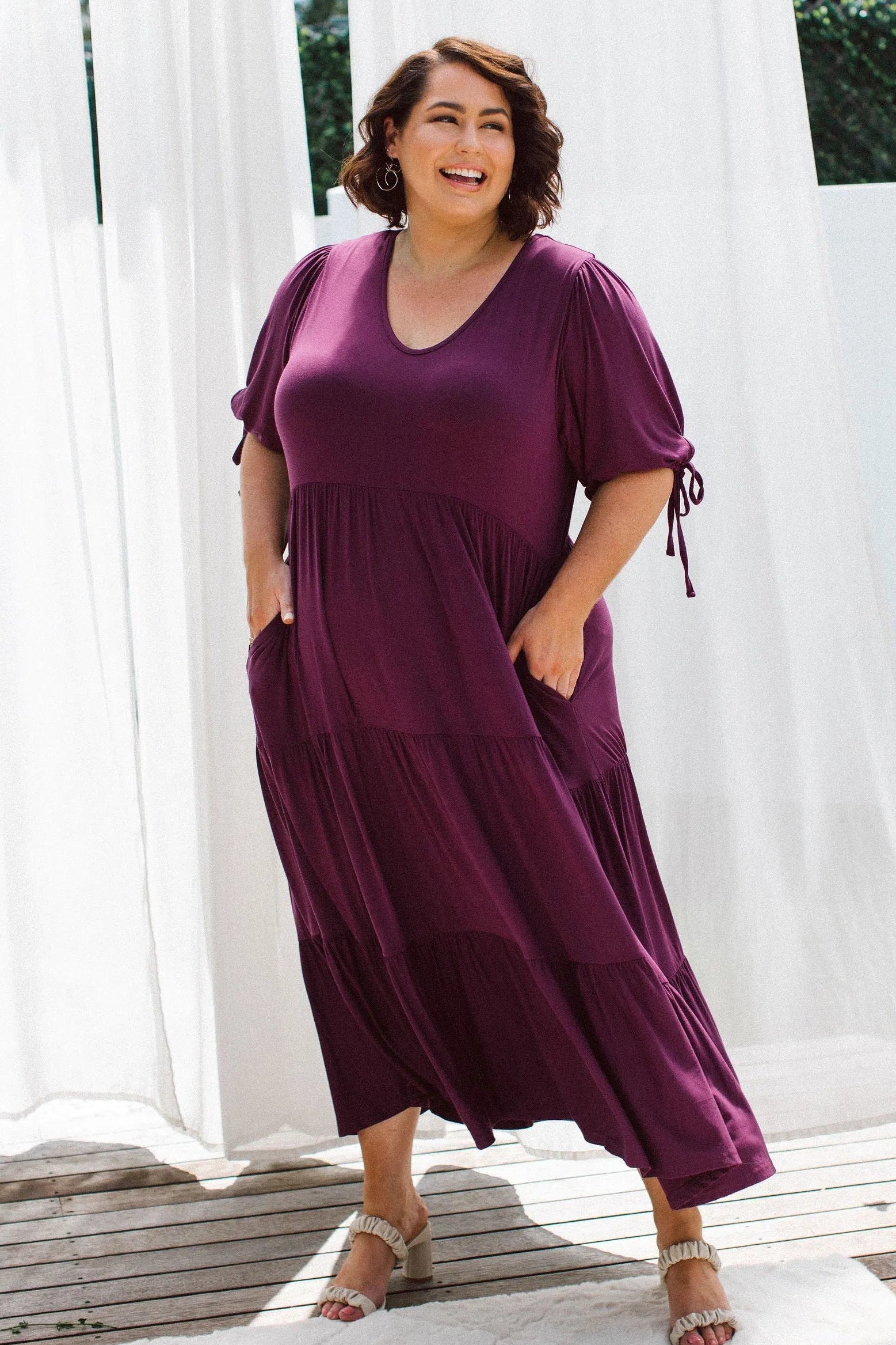 Peach The Label Designer Plus Size Dress - Harlow Dress in Berry for Curvy Women