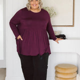 Plus Size clothing,  women modeling a Curvy Womens Tops, Lucy Long Sleeve Top in Purple berry