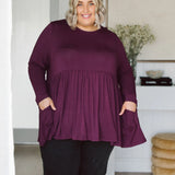 Plus Size clothing,  women modeling a Plus Size Tops, Lucy Long Sleeve Top in Purple berry